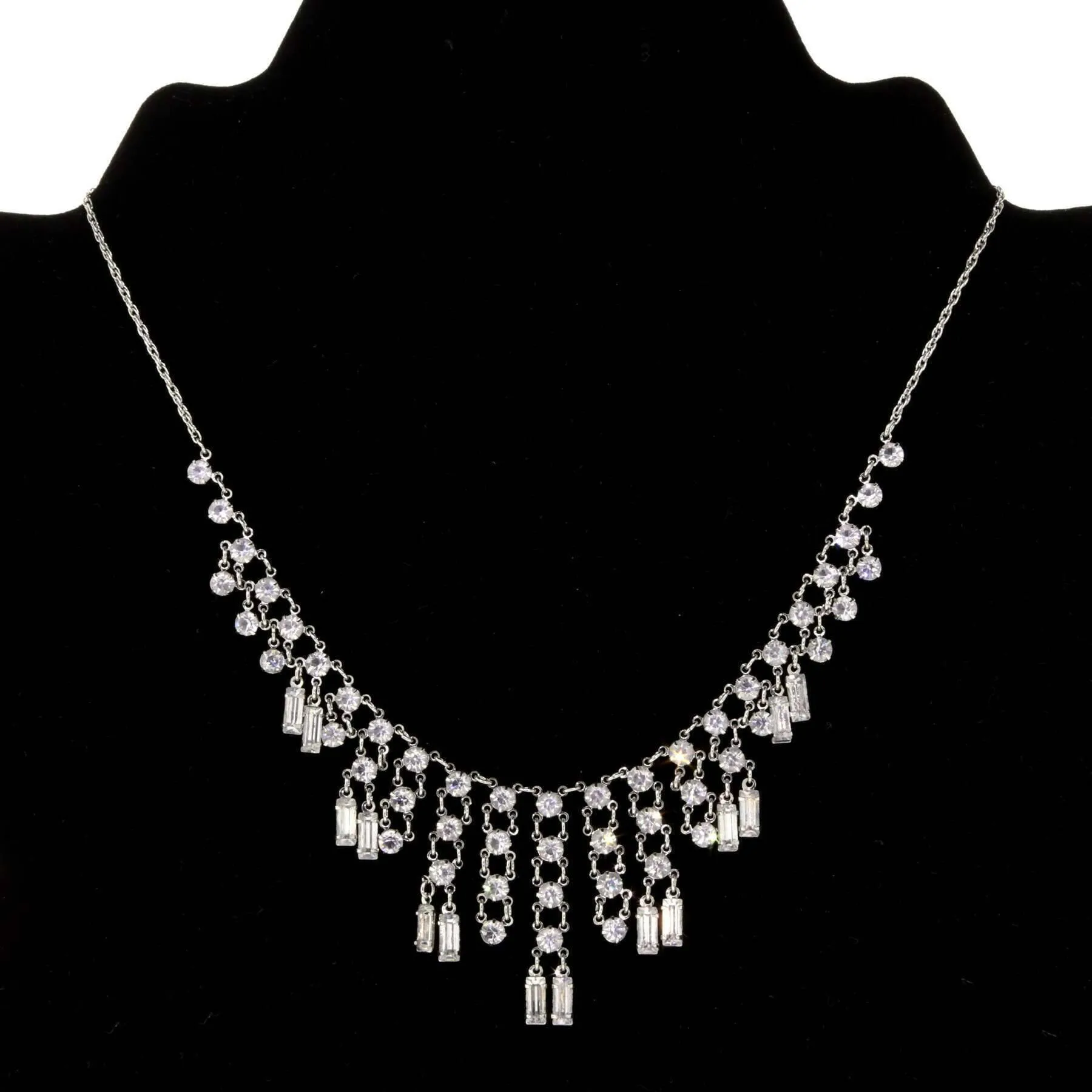 1928 Jewelry Baguette & Round Austrian Crystal Bib Necklace 15"