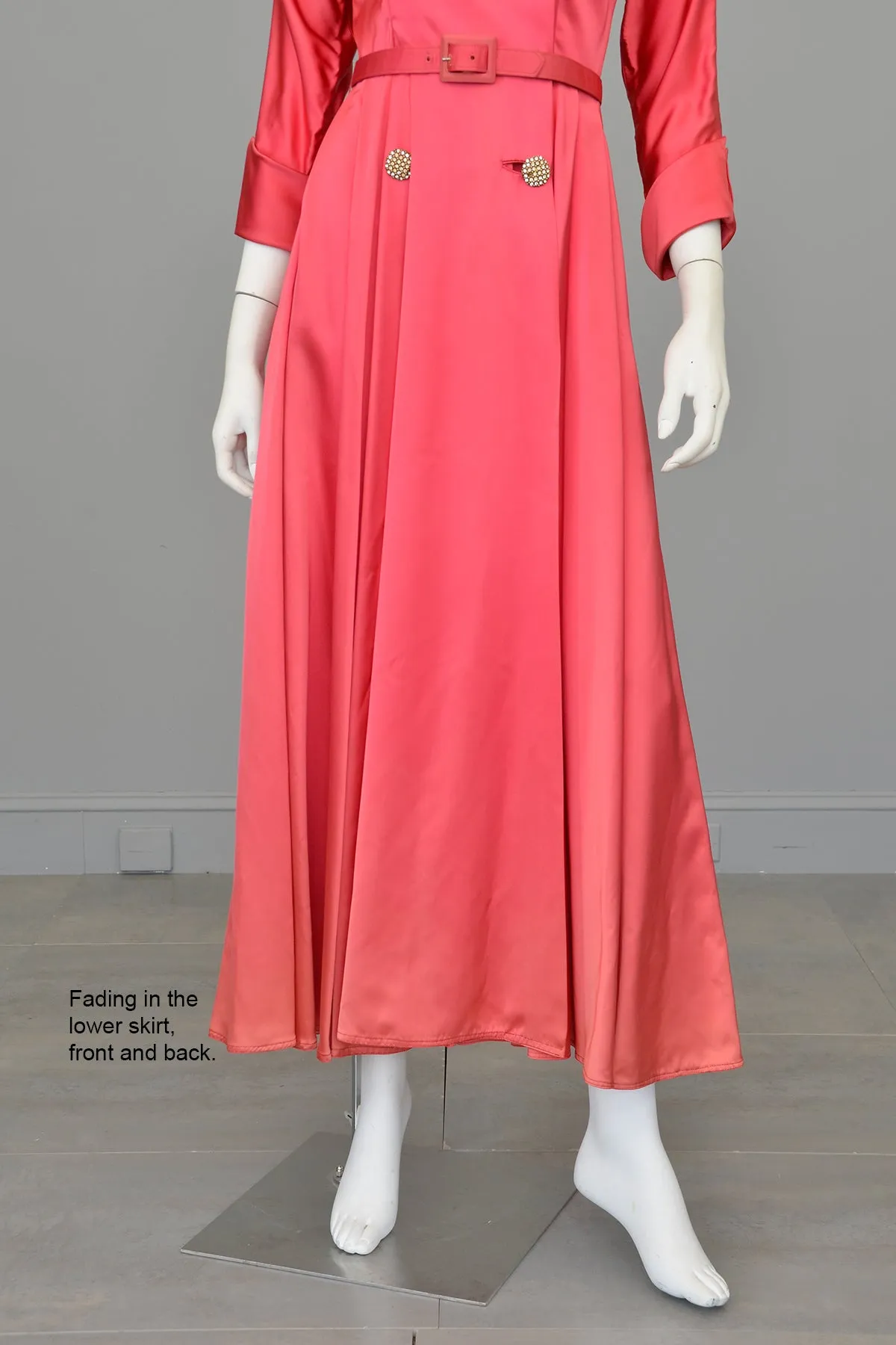 1940s Raspberry Pink Satin Wrap Front Dress House Coat