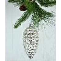 6.5" Mercury Cone with Snow Ornament in Silver | XJB