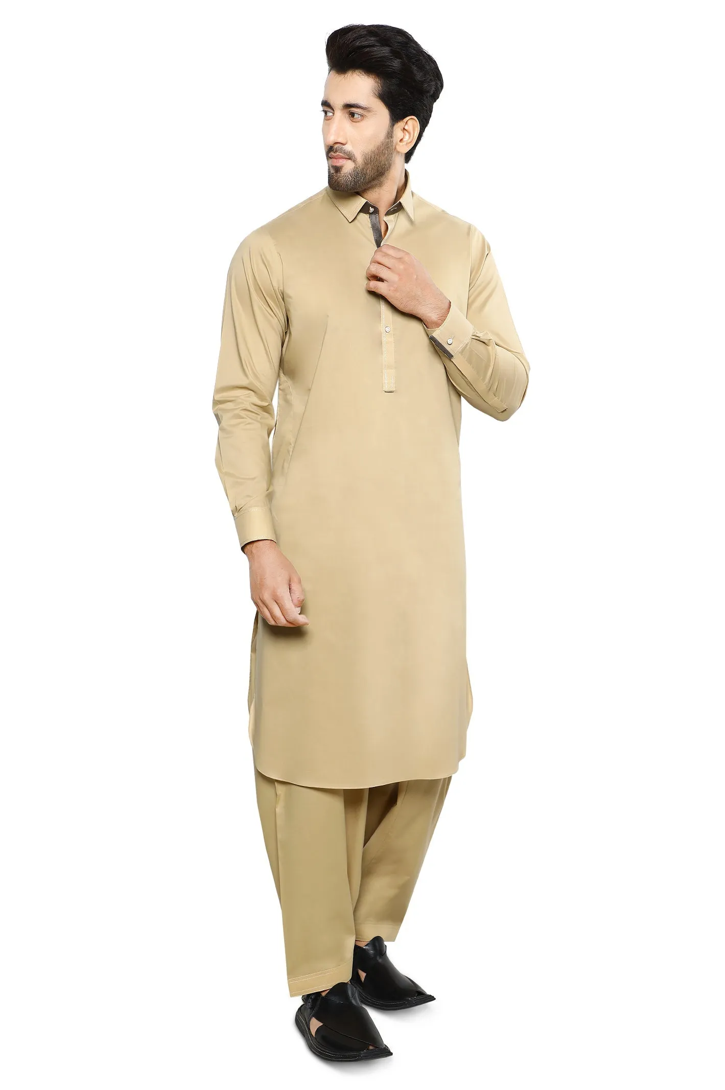 Beige Cotton Shalwar Kameez