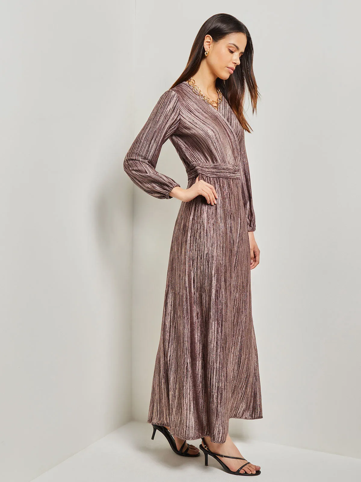 Bishop Sleeve Jacquard Knit Maxi Dress