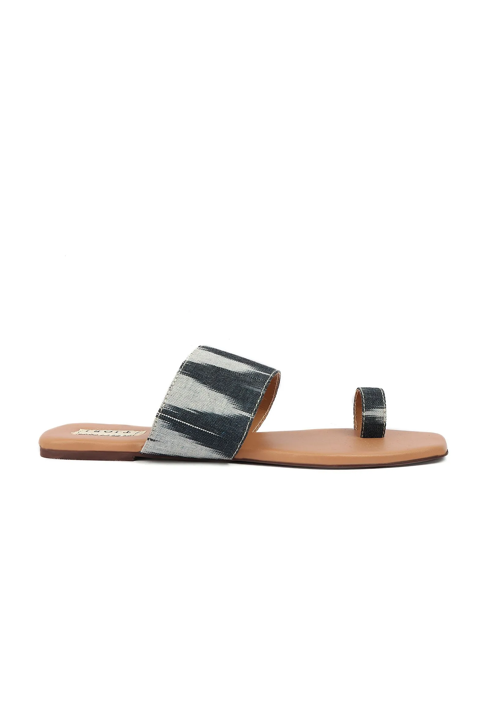 Black & Caramel Brown Ikat One toe Cruelty Free Leather Flats