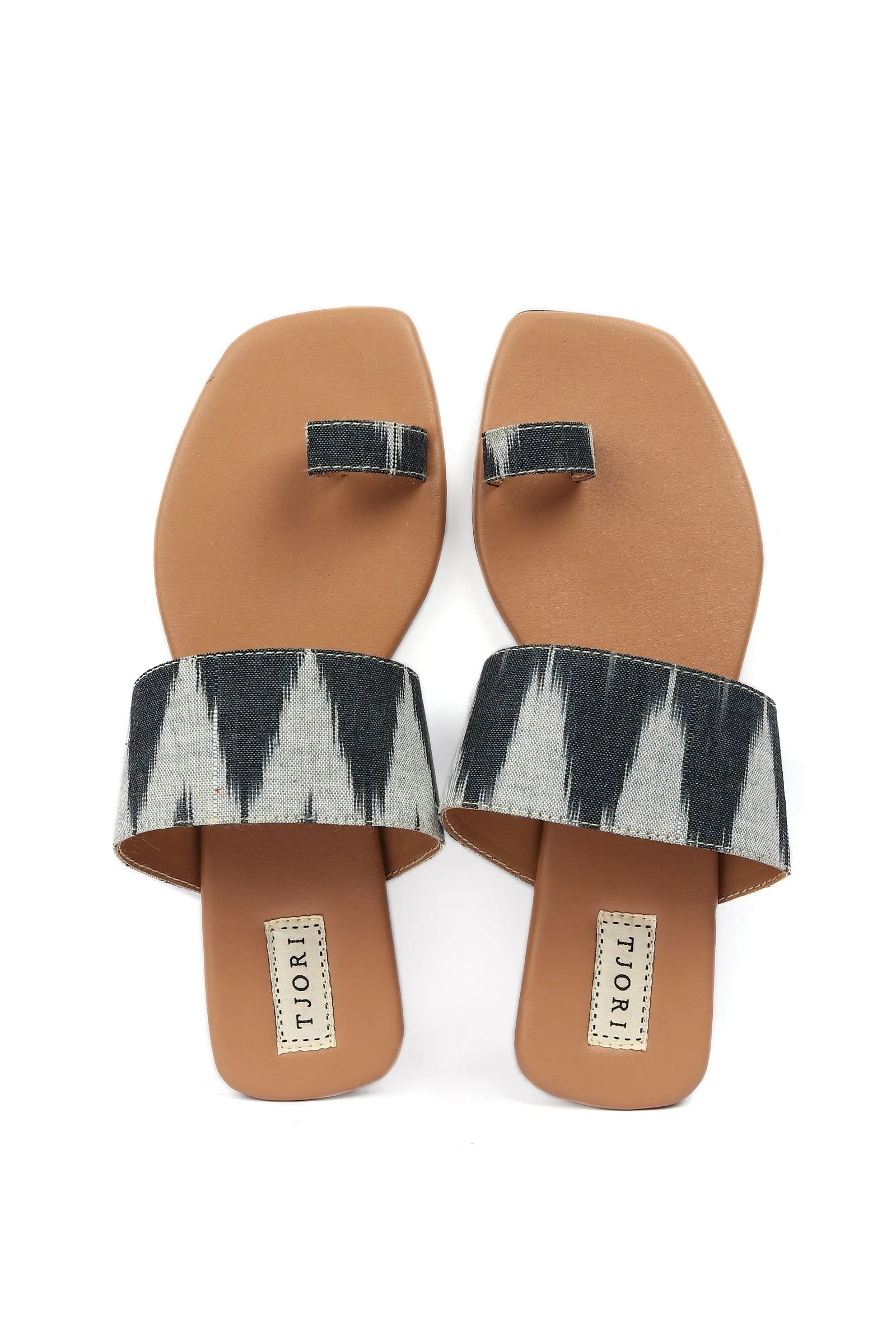 Black & Caramel Brown Ikat One toe Cruelty Free Leather Flats