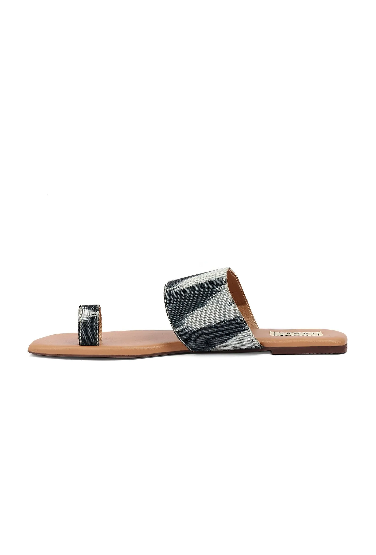 Black & Caramel Brown Ikat One toe Cruelty Free Leather Flats