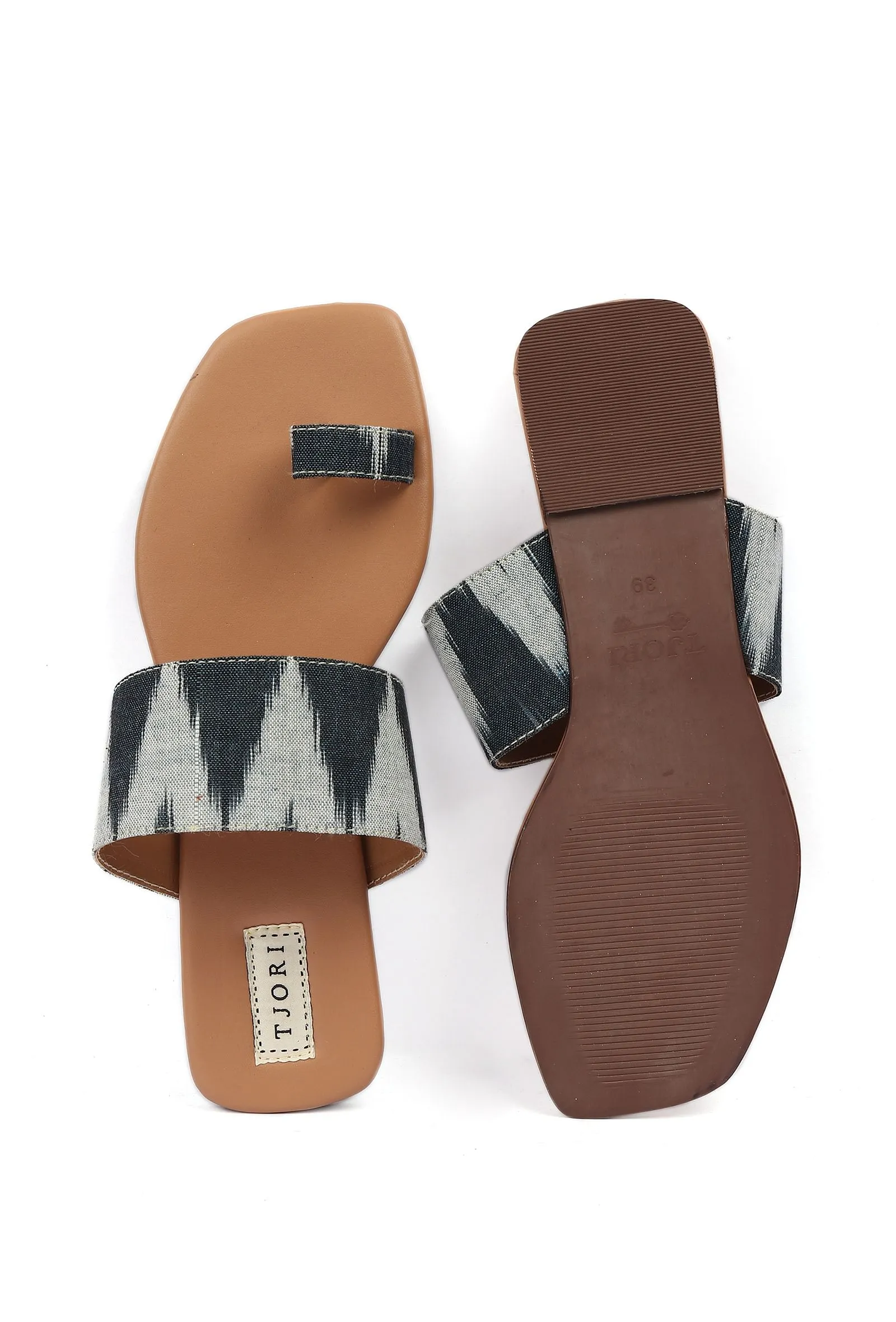 Black & Caramel Brown Ikat One toe Cruelty Free Leather Flats