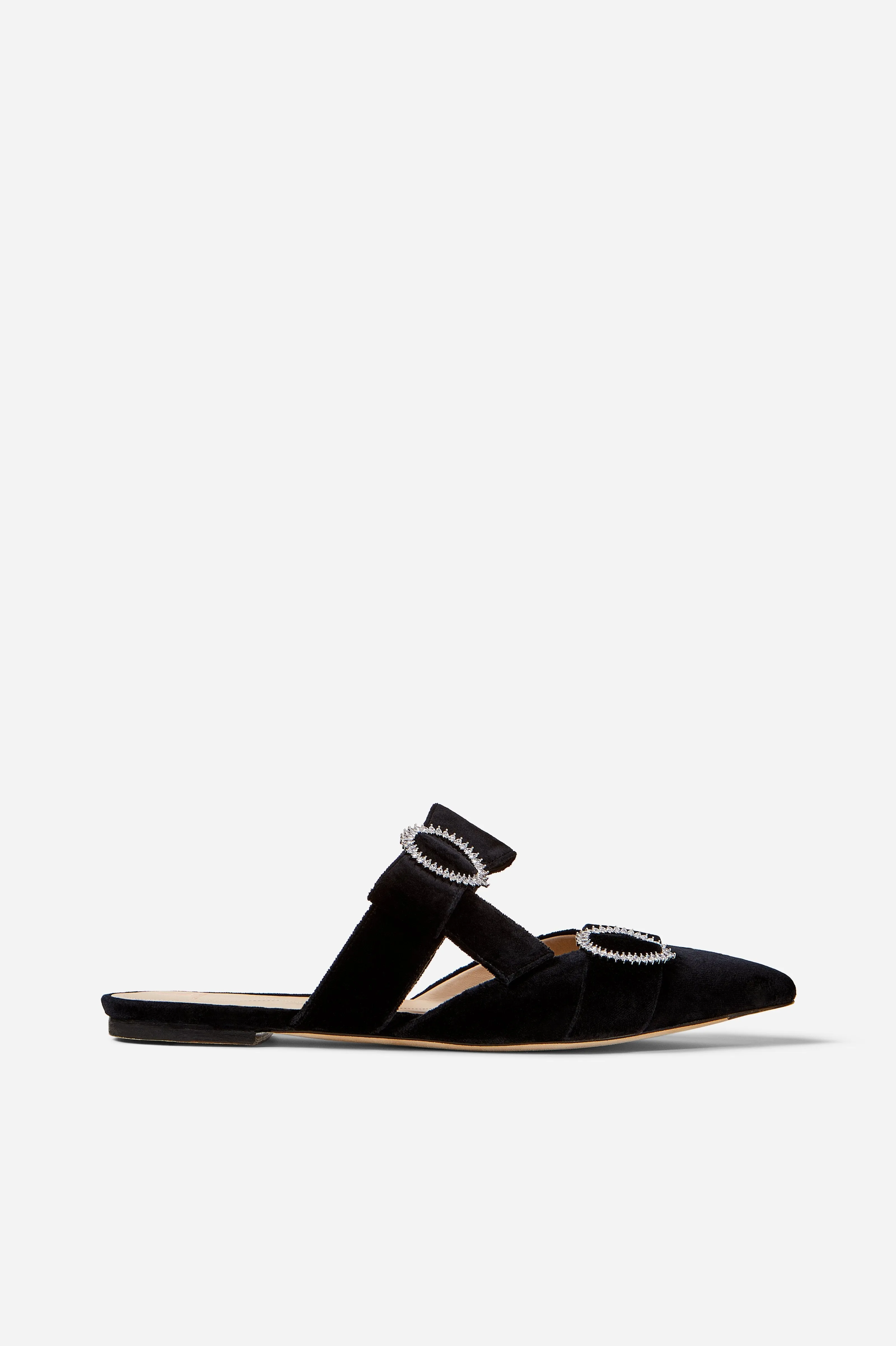 Black Velvet Flat Bow Mules