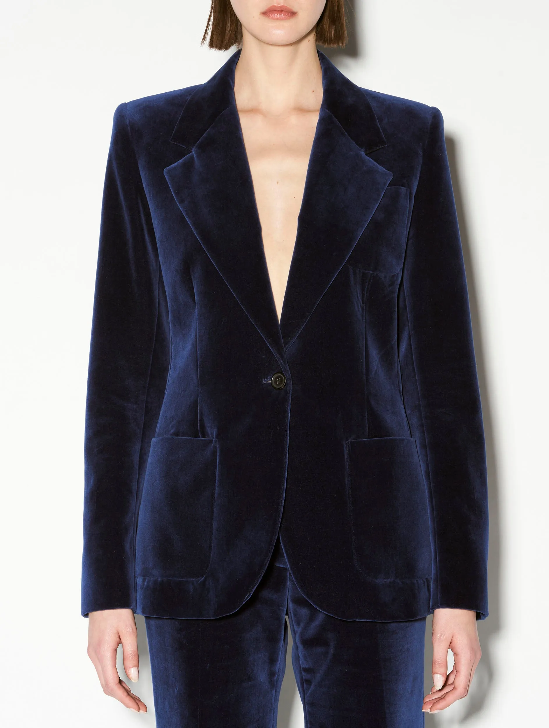 Blue smooth velvet suit jacket