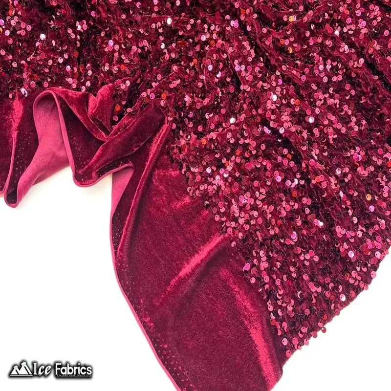 Burgundy Emma Stretch Velvet Fabric with Embroidery Sequin