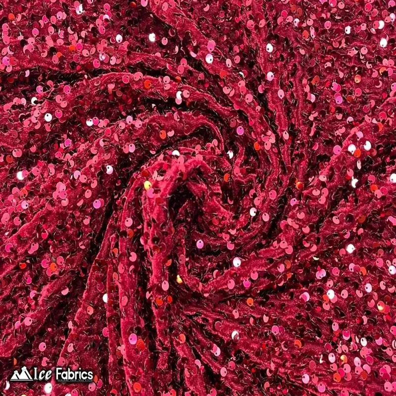 Burgundy Emma Stretch Velvet Fabric with Embroidery Sequin