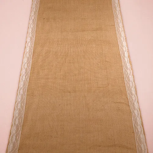 BURLAP AISLE RUNNER WITH DELICATE LACE BORDER