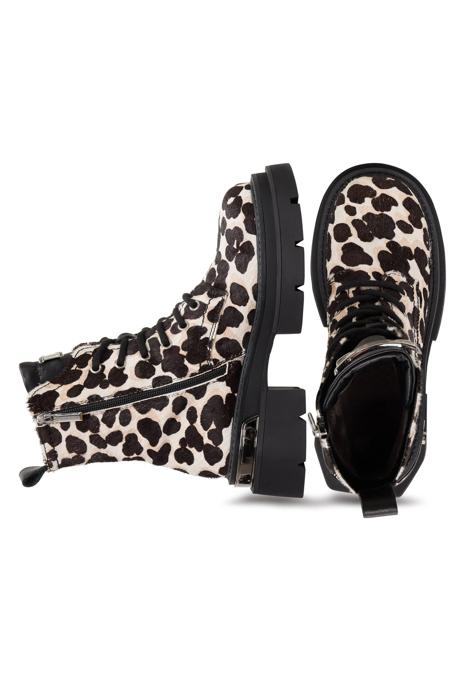 Classic Leather Platform Ankle Boots Luna - Leopard