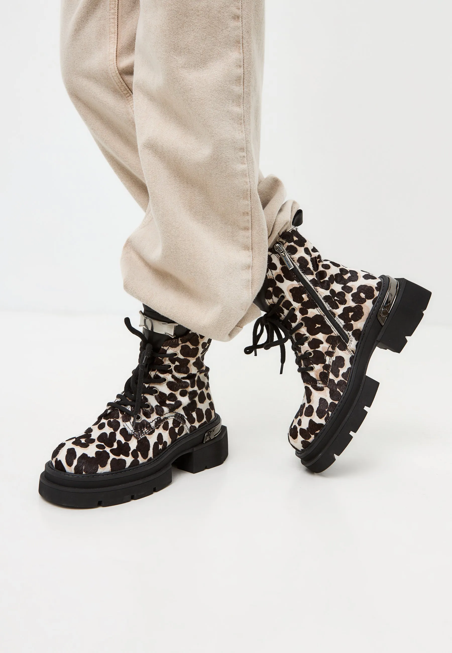 Classic Leather Platform Ankle Boots Luna - Leopard