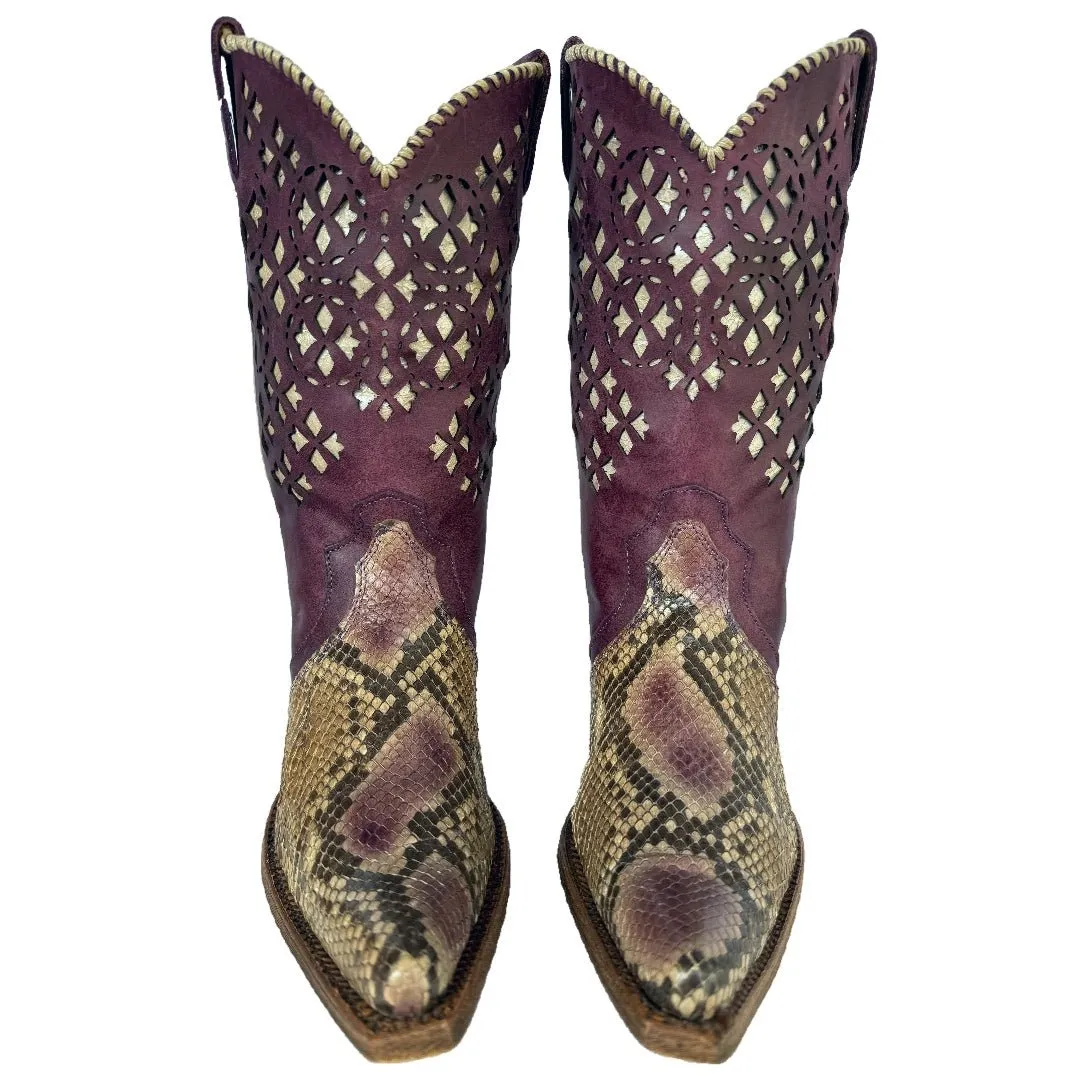 CORRAL Python Exotic Brown Purple Western Cowgirl Boots