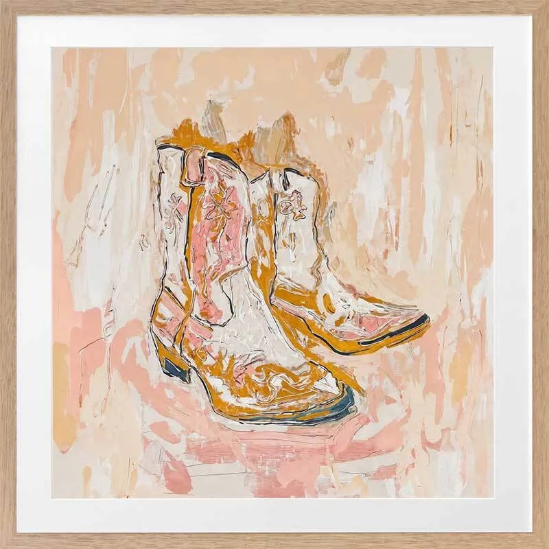 Cowboy Boots at Sunset Framed Art Print