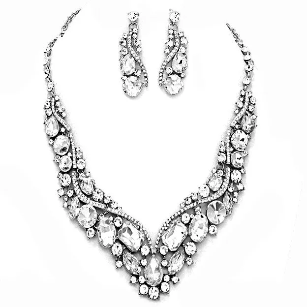 Crystal Inset Necklace matching Earrings Evening Set