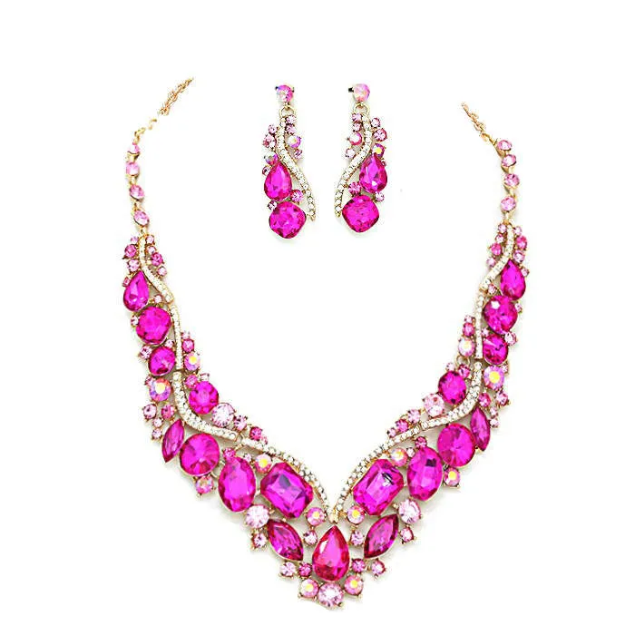 Crystal Inset Necklace matching Earrings Evening Set