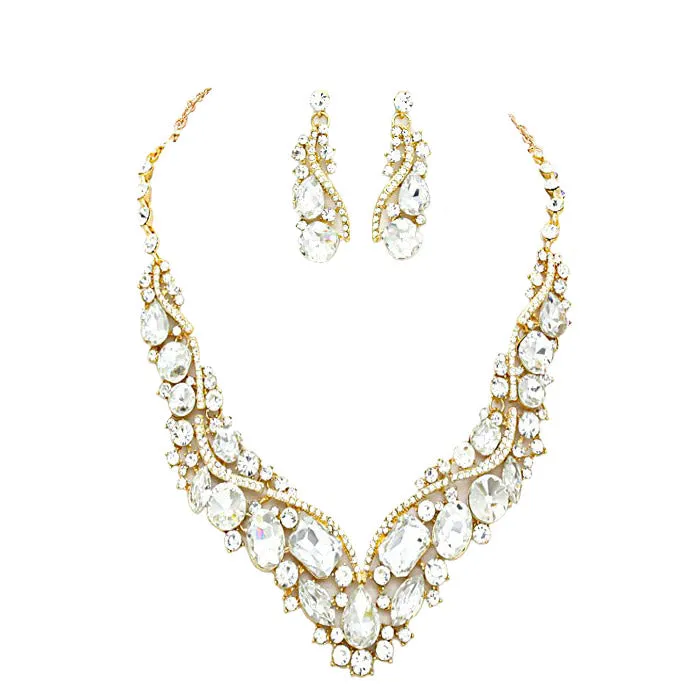 Crystal Inset Necklace matching Earrings Evening Set