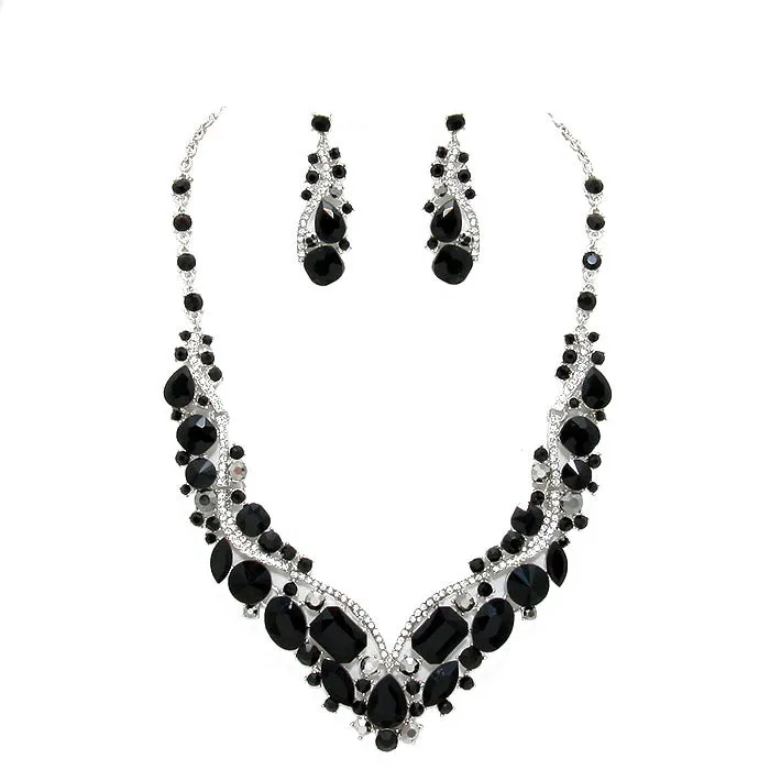 Crystal Inset Necklace matching Earrings Evening Set