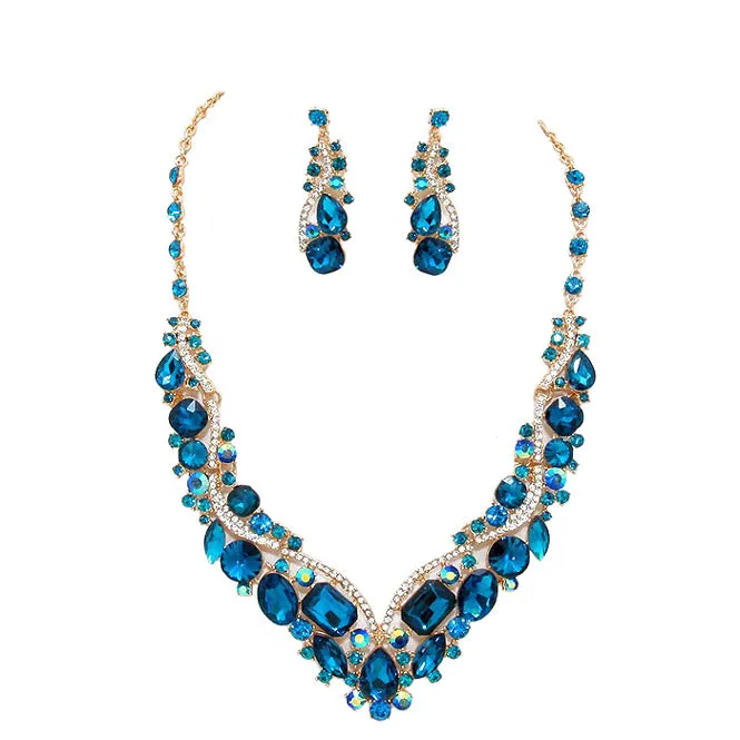 Crystal Inset Necklace matching Earrings Evening Set