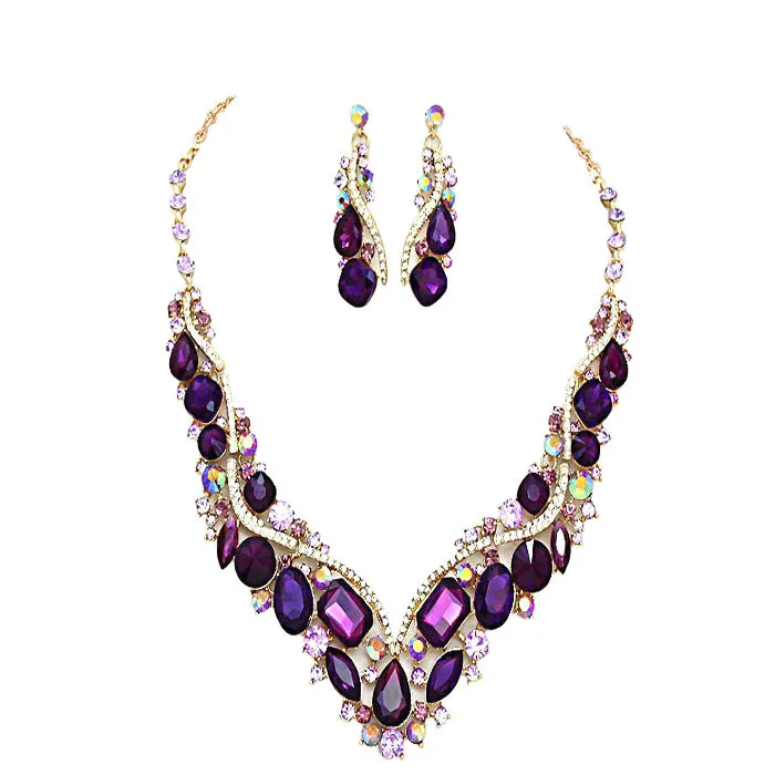 Crystal Inset Necklace matching Earrings Evening Set