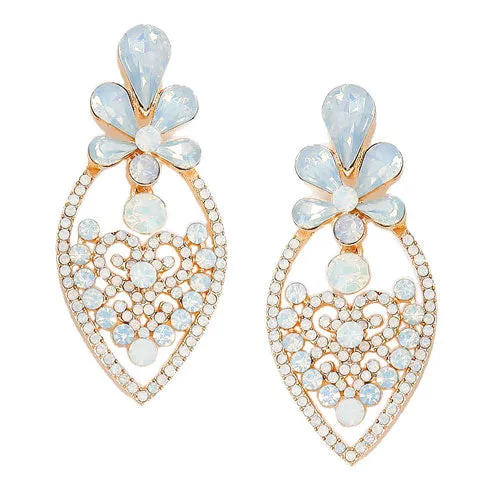 Crystal Rhinestone Flower Heart Evening Earrings