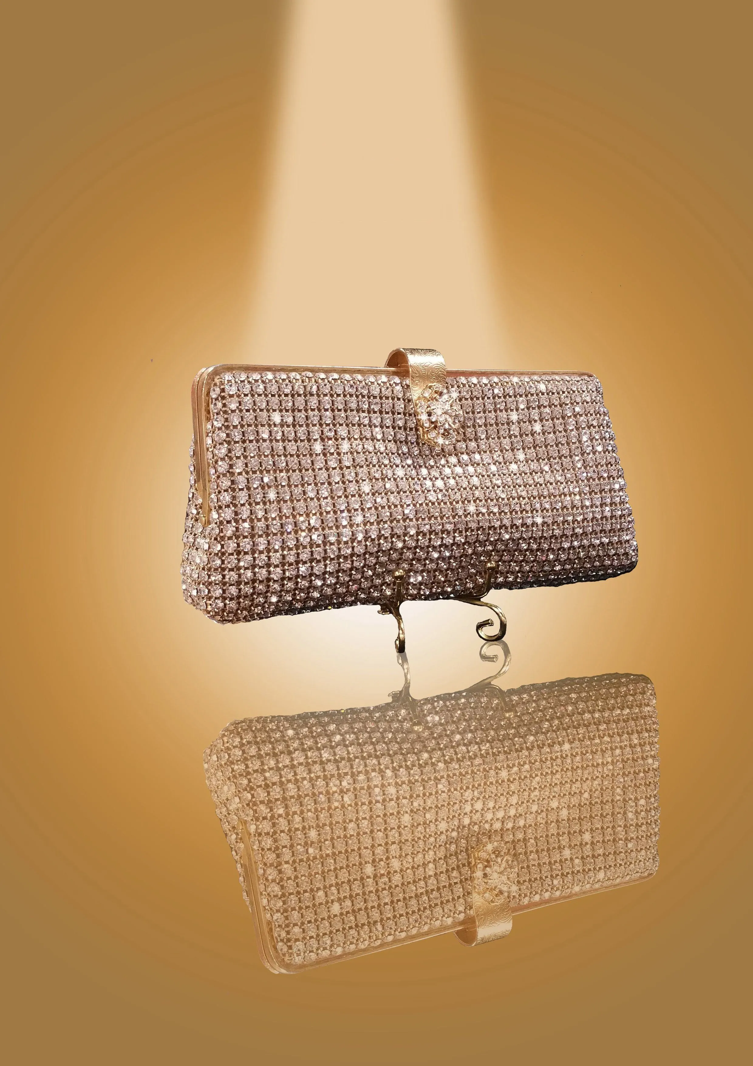 'Diamante Studded Classic Clutch  with Diamond Clasp' by Oorvi Desai (OD - B 46 Gold)