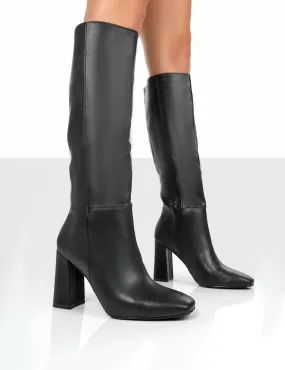 Dream On Black Knee High Block Heel Boots