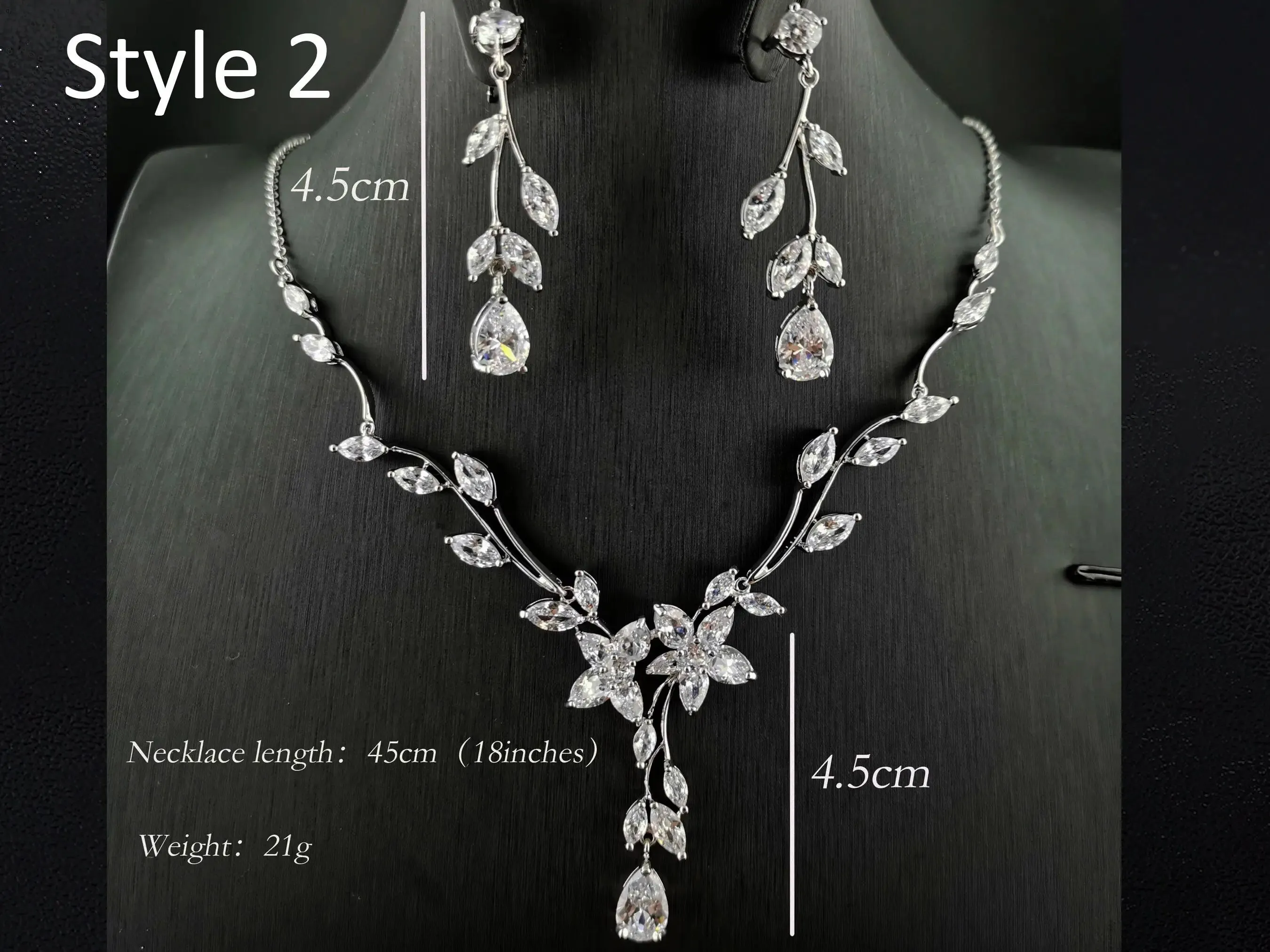 Elegant Crystal Jewelry, Bridal Jewelry Set, Tear Drop Pendant - Silver