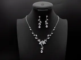 Elegant Crystal Jewelry, Bridal Jewelry Set, Tear Drop Pendant - Silver