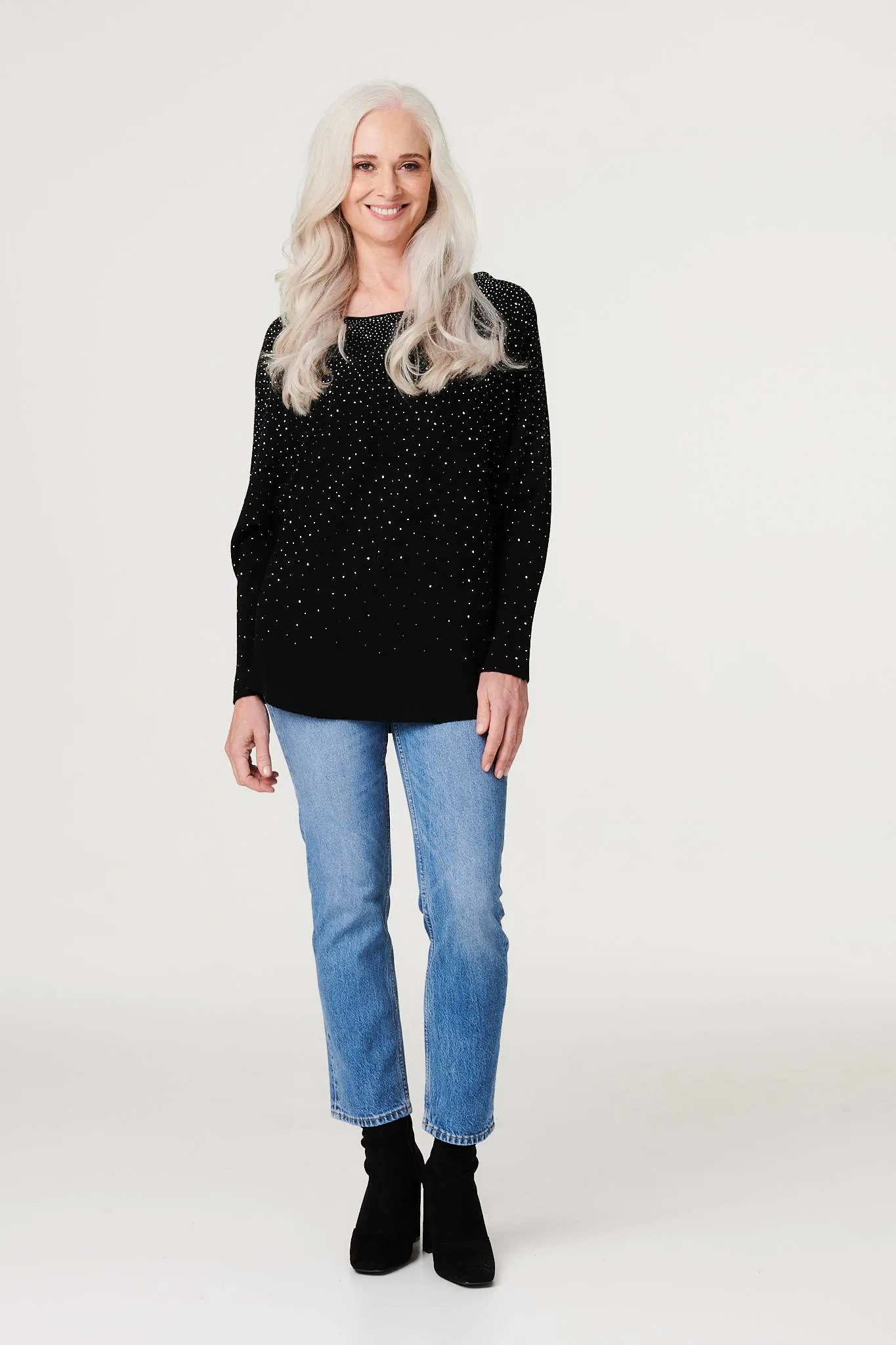 Embellished Long Sleeve Knit Top