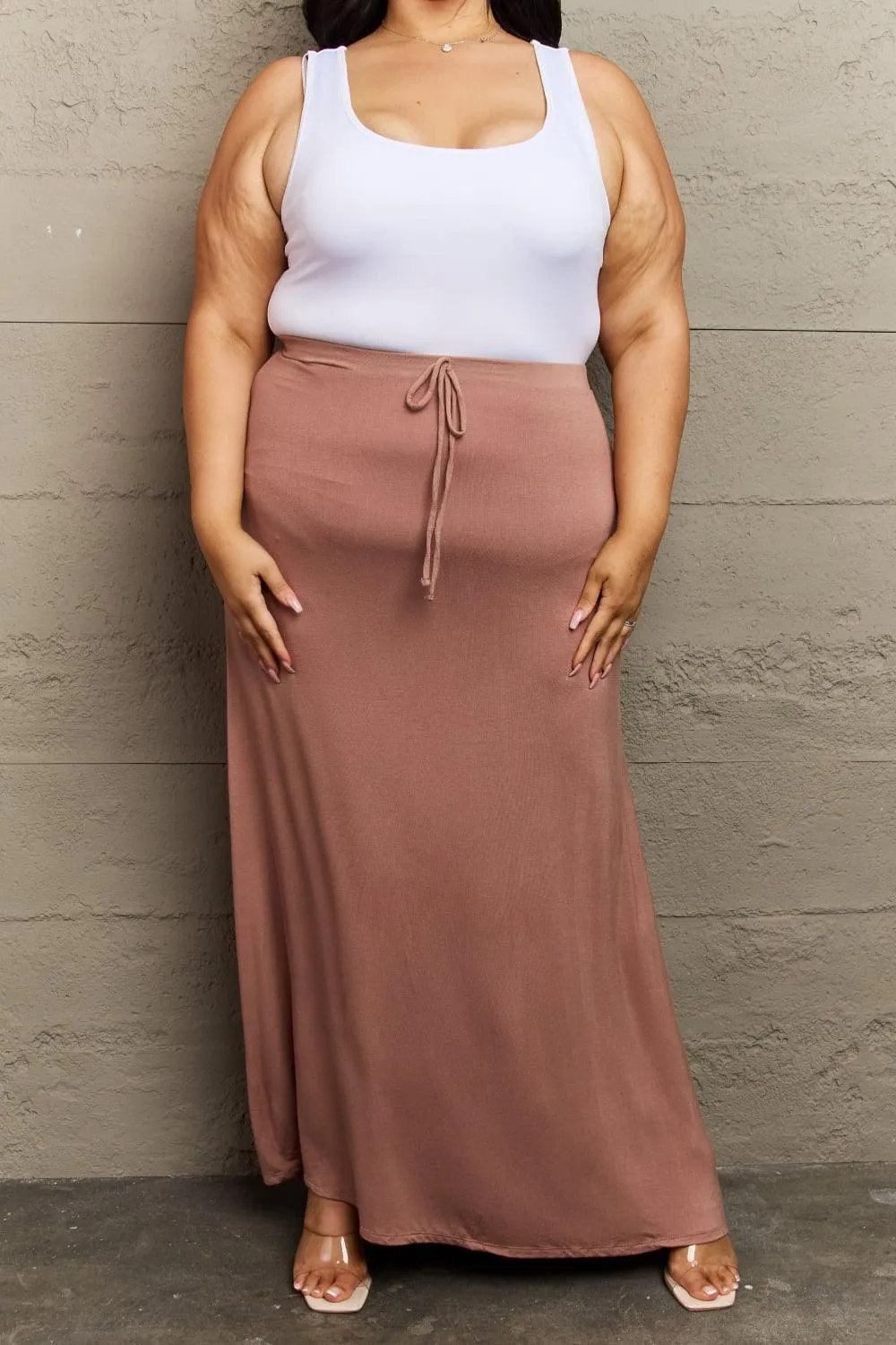 Full Size Flare Maxi Skirt in Chocolate