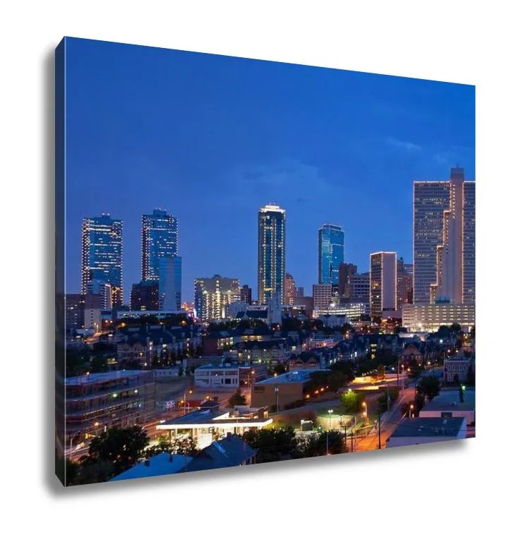 Gallery Wrapped Canvas, Dallas Fort Worth Texas At Night