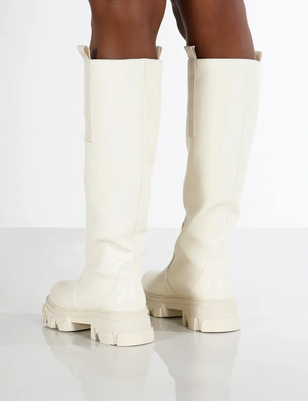 Genius Ecru Wide Fit Knee High Chunky Sole Boots