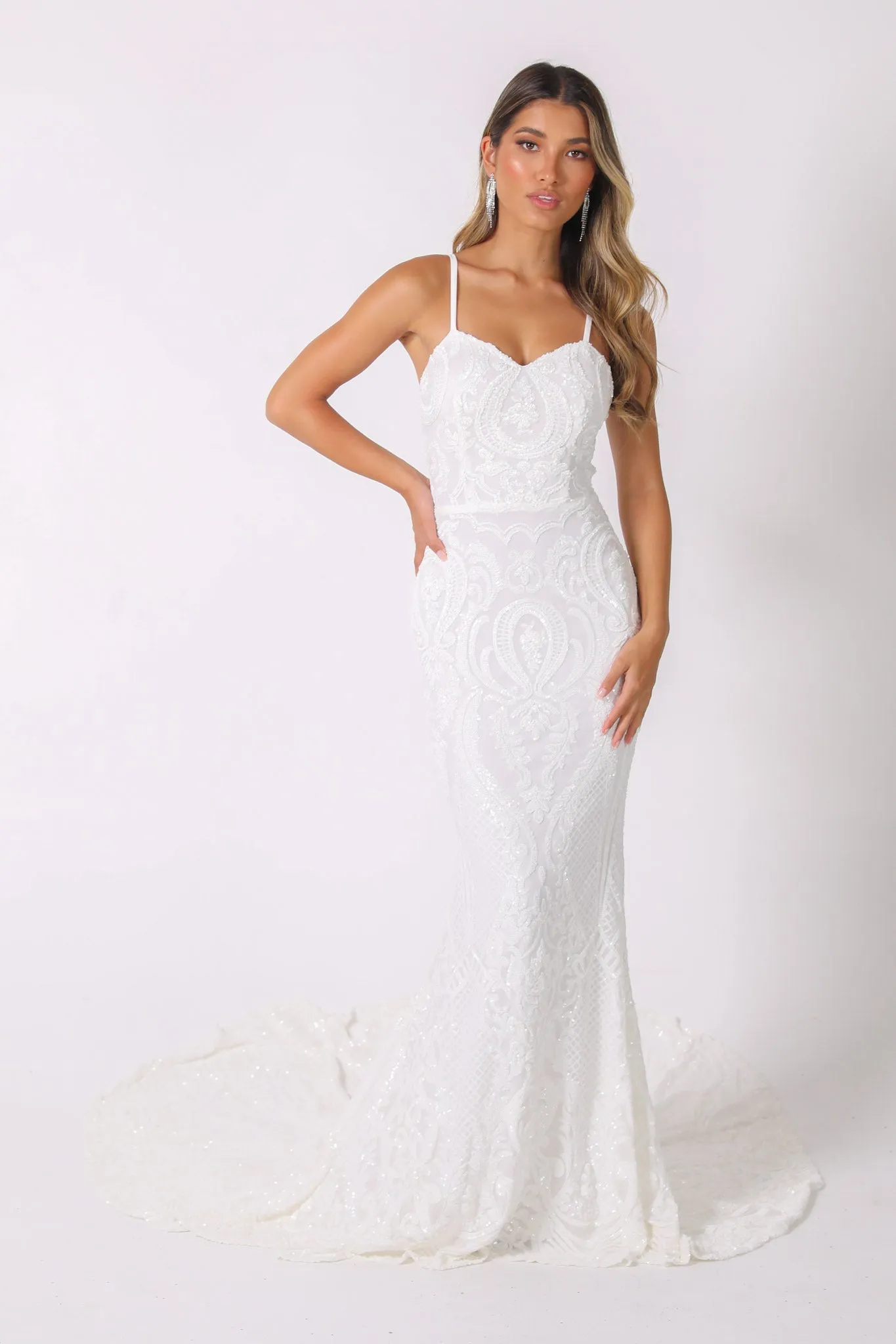 Gianna Gown with Shoulder Straps - White/White