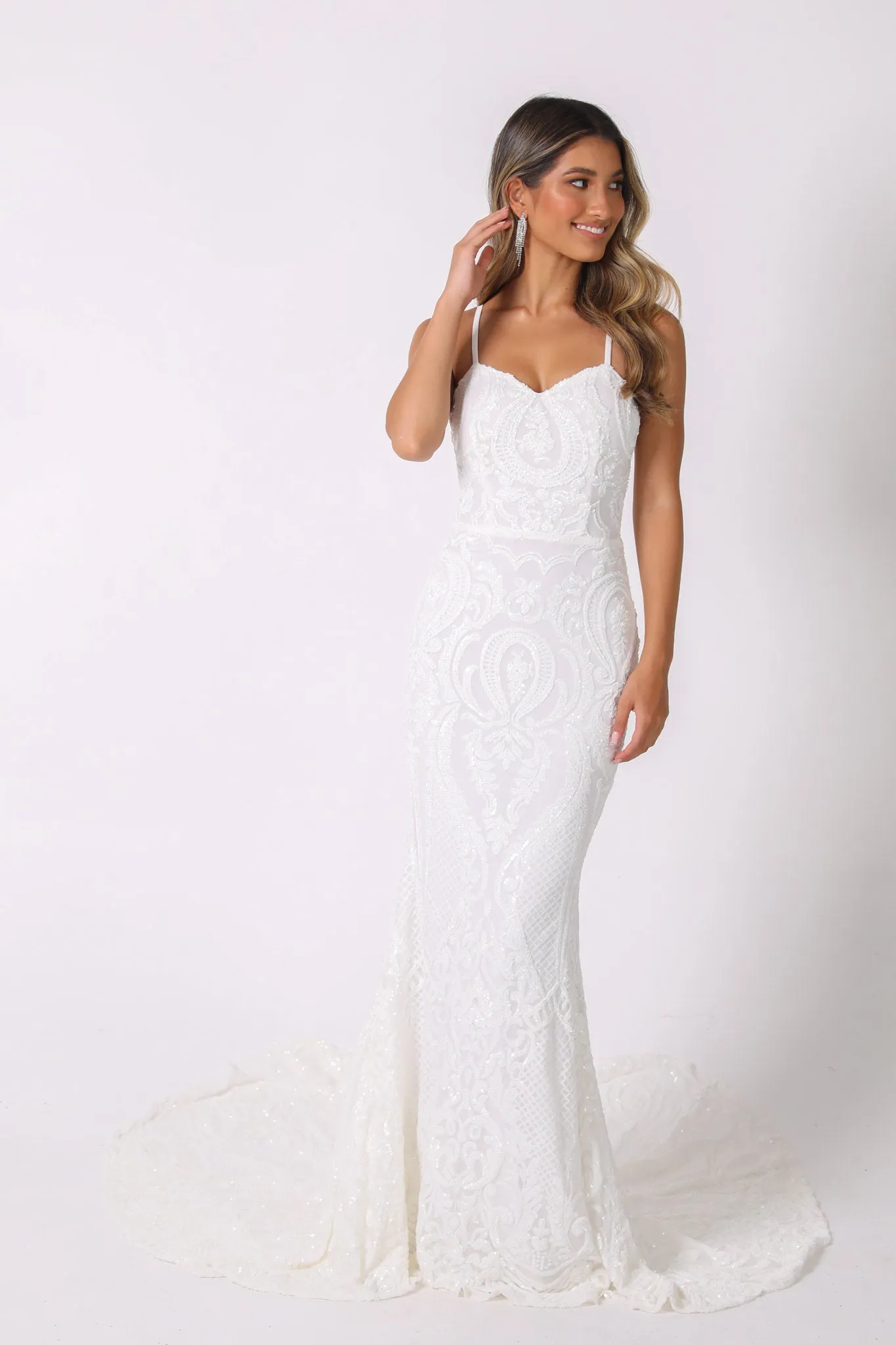 Gianna Gown with Shoulder Straps - White/White