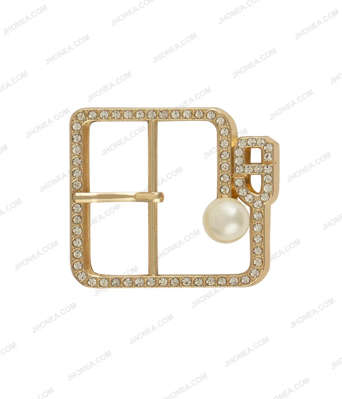 Glistening Diamond Shiny Gold Prong Belt Buckle