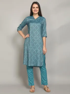 Gracious Blue Geometric Printed Kurta With Trouser