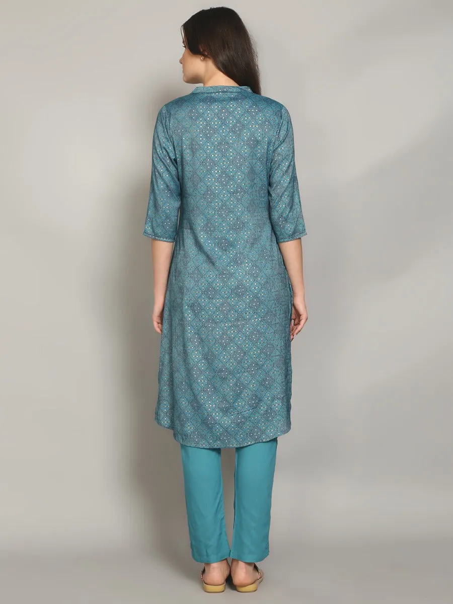 Gracious Blue Geometric Printed Kurta With Trouser