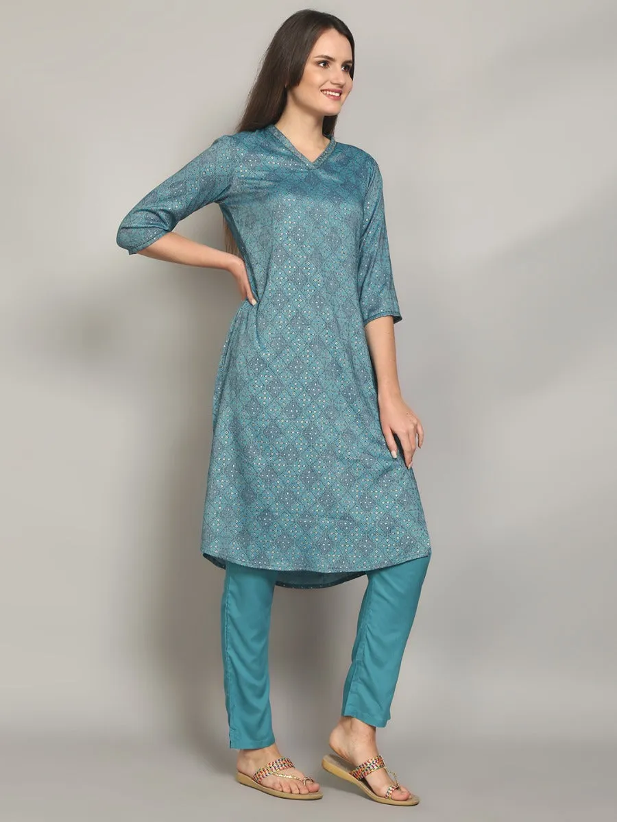 Gracious Blue Geometric Printed Kurta With Trouser