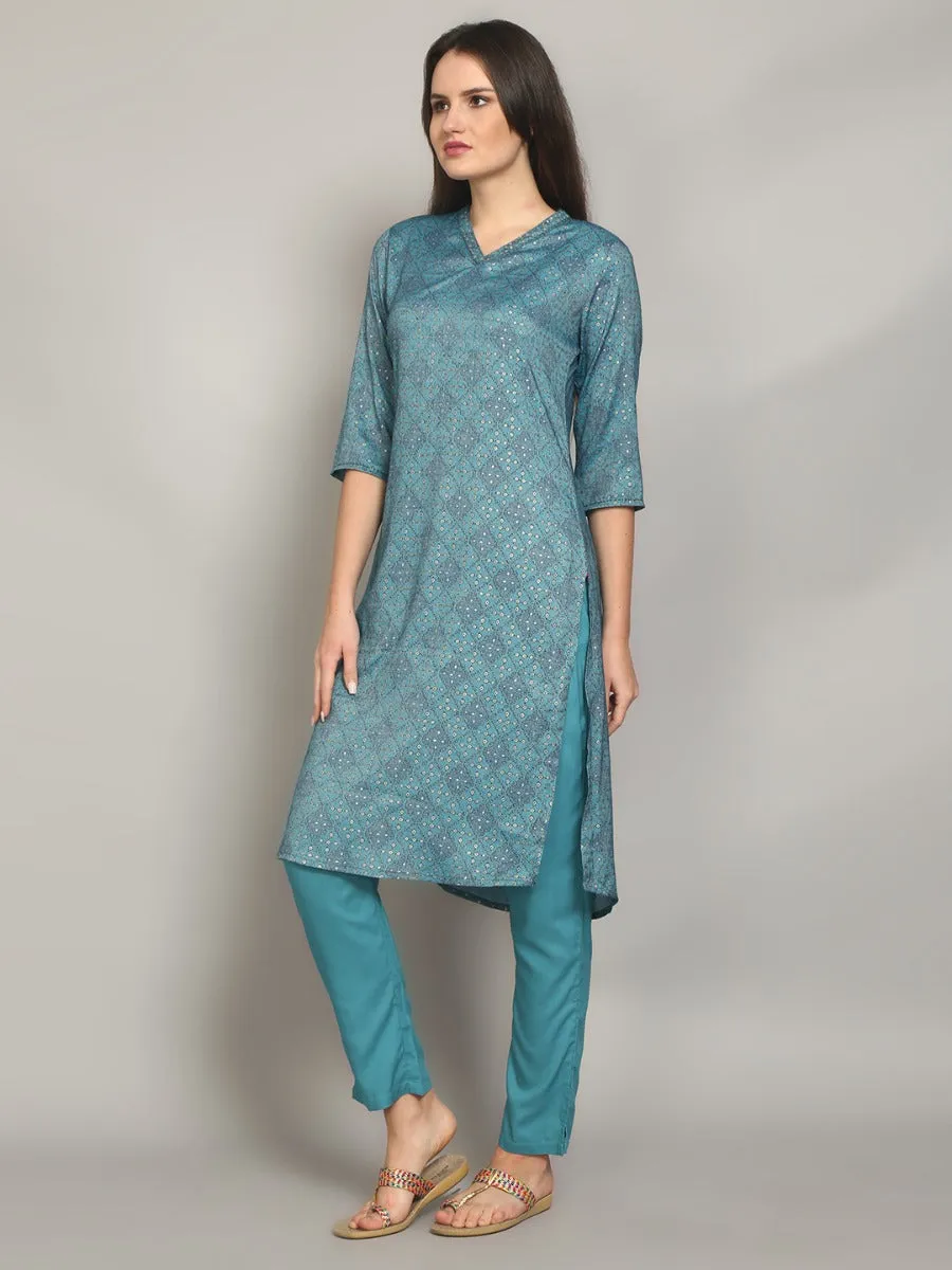 Gracious Blue Geometric Printed Kurta With Trouser