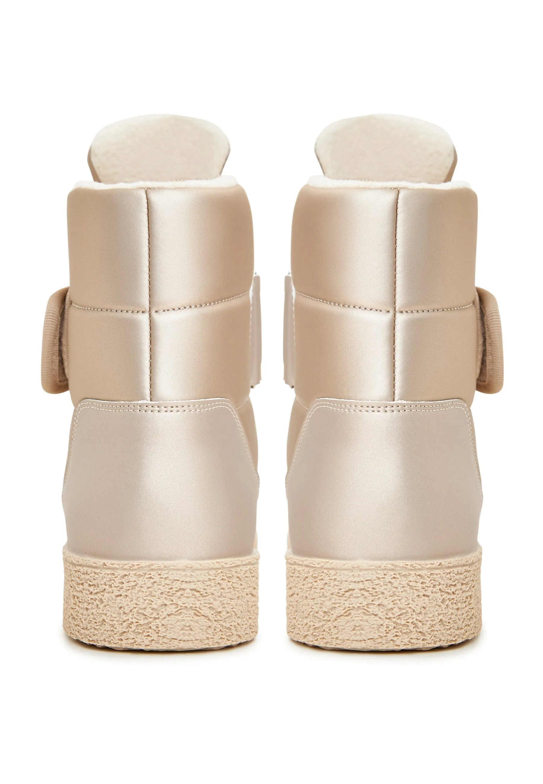 High-Top Winter Boots with Velcro Straps - Beige