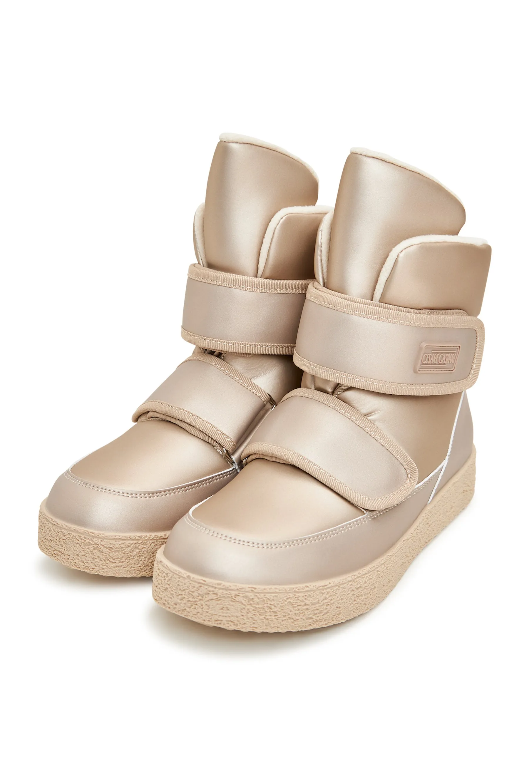 High-Top Winter Boots with Velcro Straps - Beige