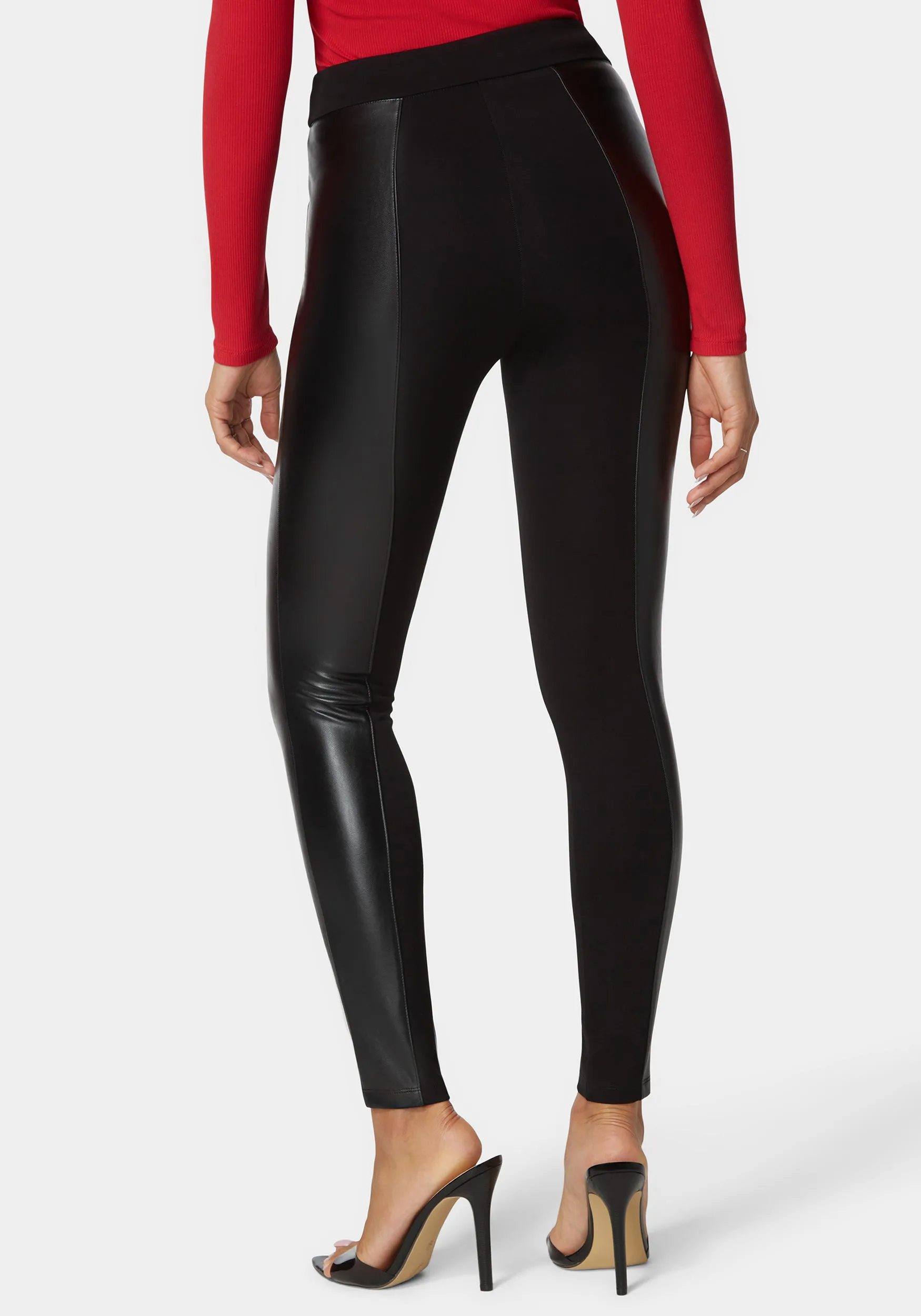 High Waist Vegan Leather Exposed Zip Pdr Legging