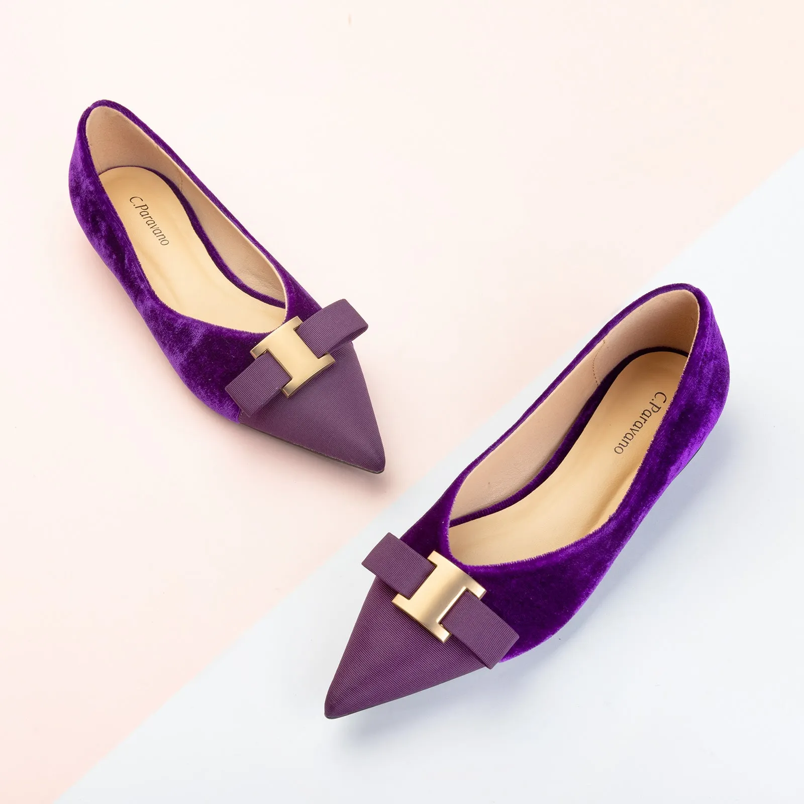 Hot Embellished Velvet Flats Purple