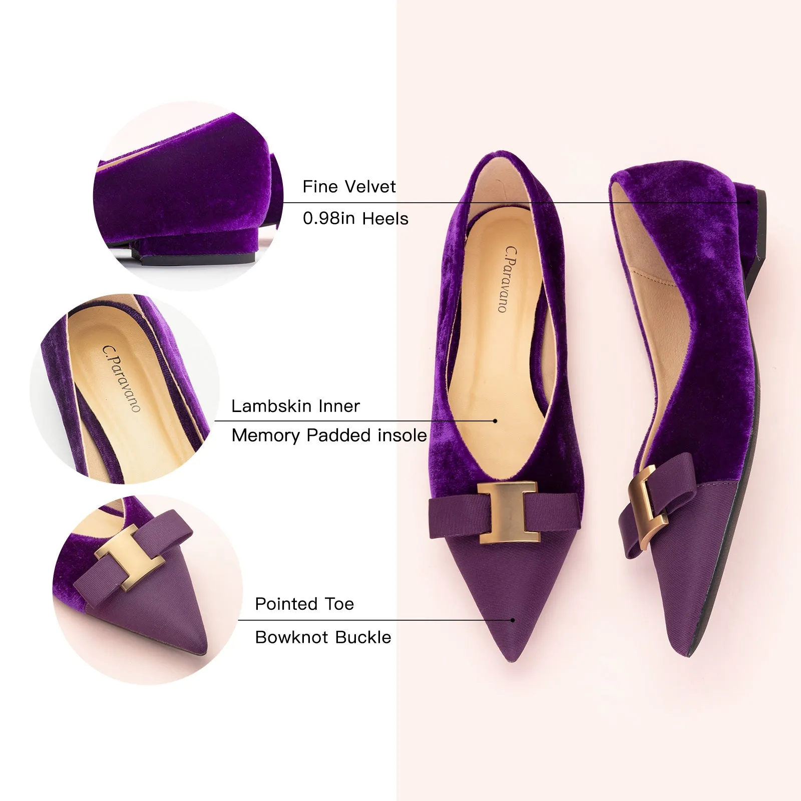 Hot Embellished Velvet Flats Purple