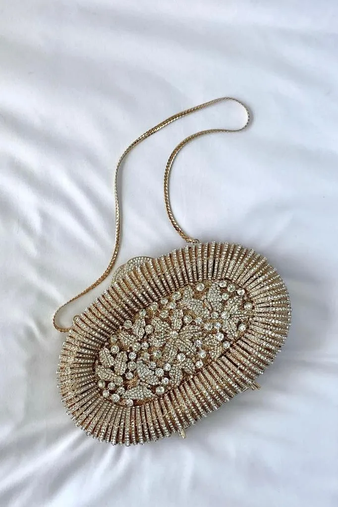 INStyle Crystal Embellished Oval Floral Clutch