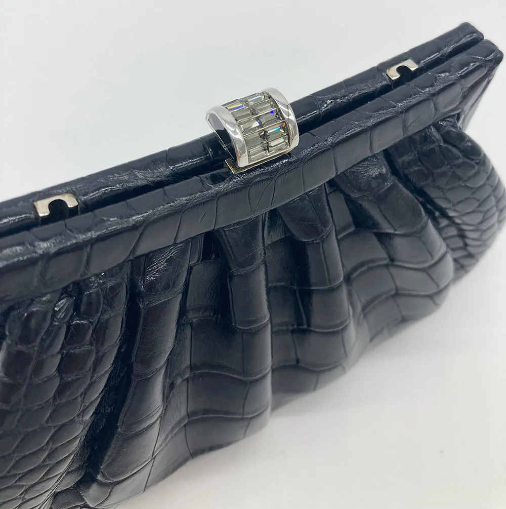 Judith Leiber Black Alligator Mini Evening Bag