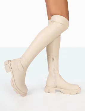 Junya Bone Pu Over The Knee Chunky Sole Boots