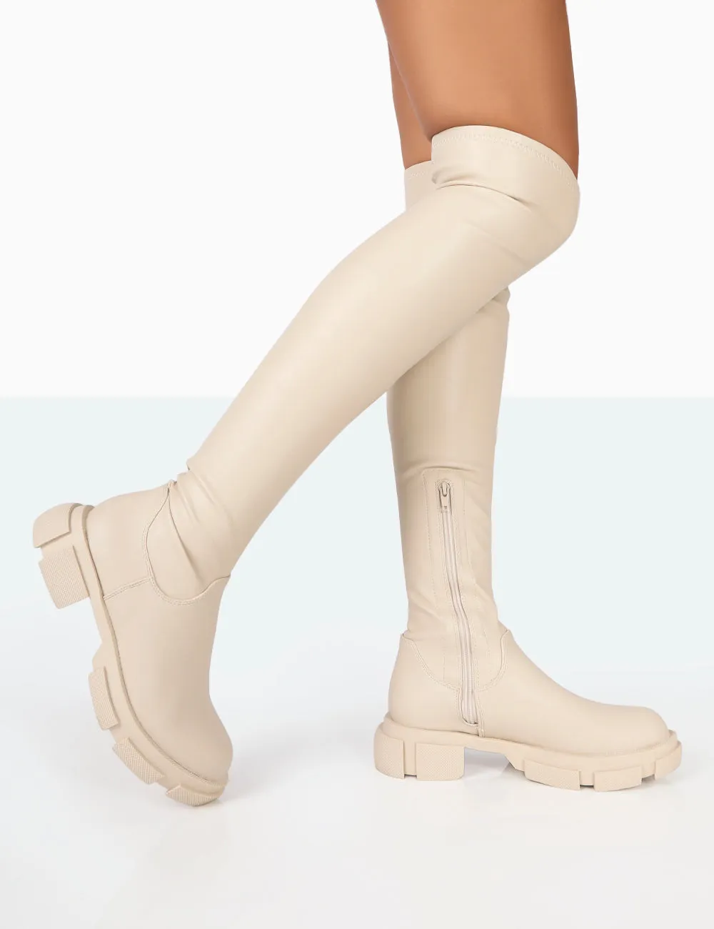 Junya Bone Pu Over The Knee Chunky Sole Boots