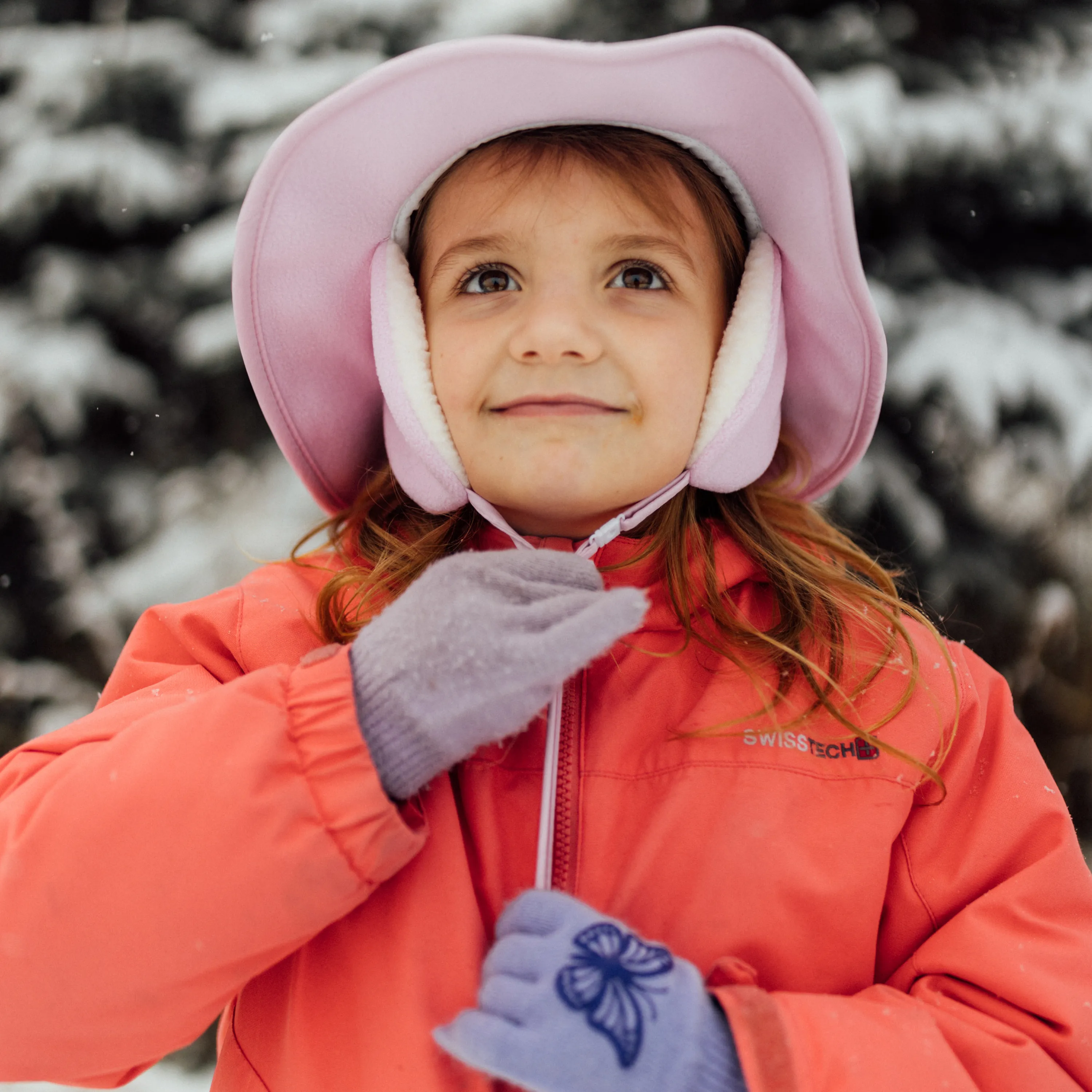 Kids Tundra Ear Flap Fleece Winter Wide Brim Sun Hat - Frosted Pink